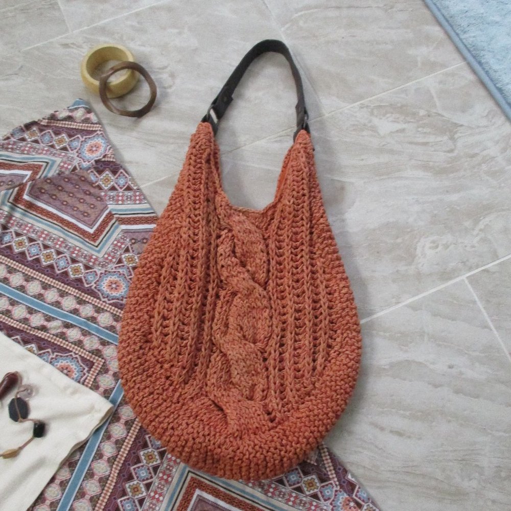 Woven Hobo Sack Muted Orange Festival Boho Hippie Summer